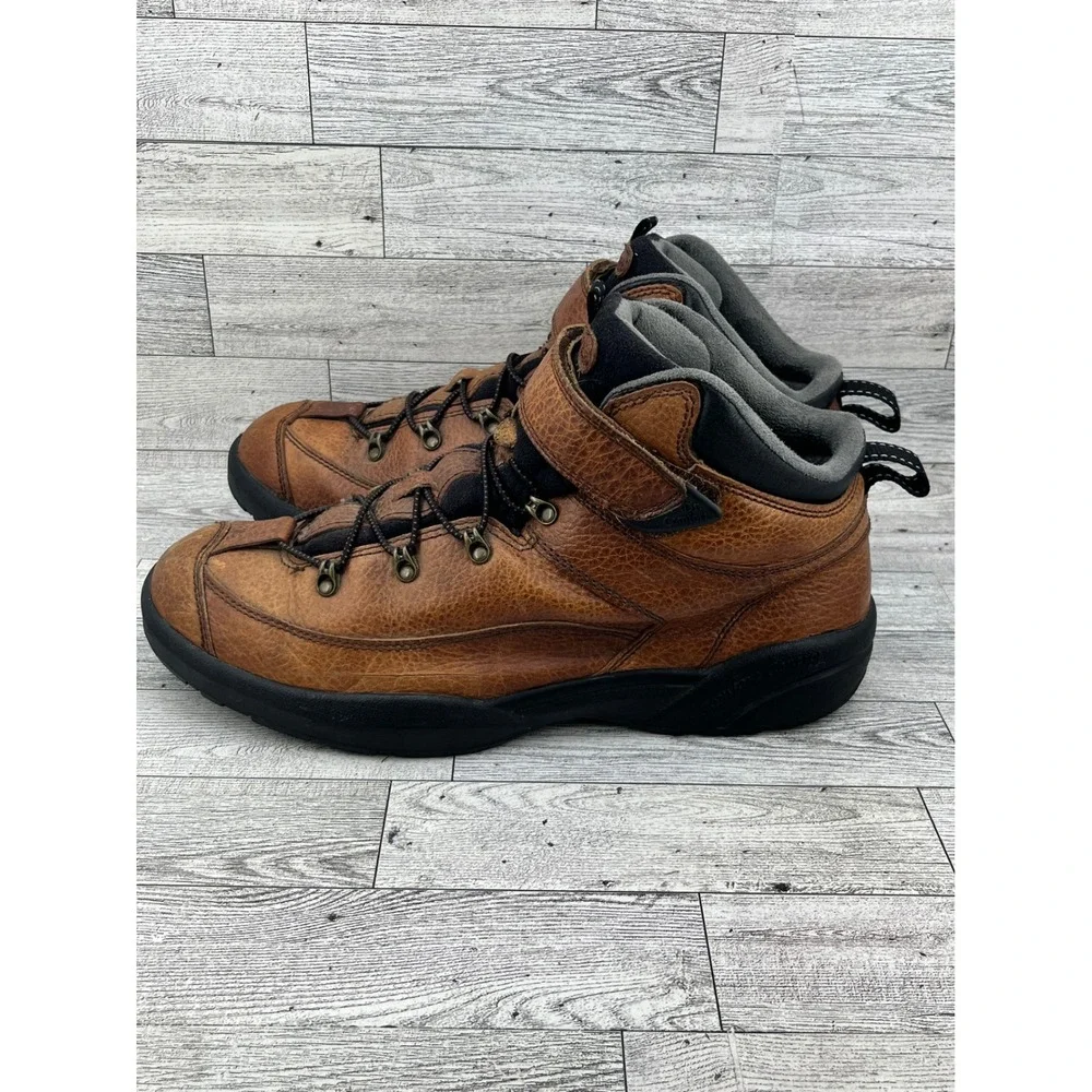 Dr Comfort Ranger 9420 Men Brown Leather Hiking Boots Hook Loop Strap 11M